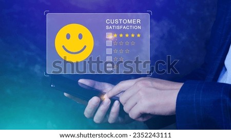 User gives rating to service experience on online application, Customer review satisfaction feedback survey concept, Customer can evaluate quality of service leading to reputation ranking of business.