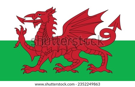 Flag of Wales. Flag icon. Standard color. Standard size. A rectangular flag. Computer illustration. Digital illustration. Vector illustration. Royalty-Free Stock Photo #2352249863