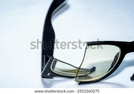 Close up of Broken glasses on White Background.