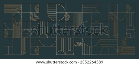 Luxury geometric gold line art and art deco background vector. Abstract geometric frame and elegant art nouveau with delicate. Illustration design for invitation, banner, vip, interior, decoration. Royalty-Free Stock Photo #2352264589