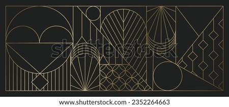 Luxury geometric gold line art and art deco background vector. Abstract geometric frame and elegant art nouveau with delicate. Illustration design for invitation, banner, vip, interior, decoration. Royalty-Free Stock Photo #2352264663