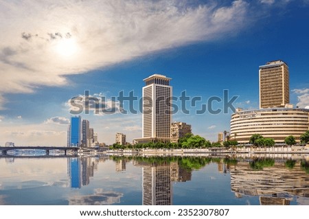 The Great Nile river and the banks of Cairo with fashionable buildings, Egypt Royalty-Free Stock Photo #2352307807