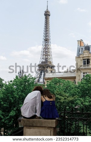 Romantic couple Eiffel tower background 
