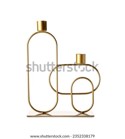 Stylish golden candlestick on white background Royalty-Free Stock Photo #2352338179