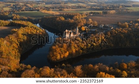 Amaizing autumn conditions at Czocha Castle. Stunning place to stay over the night and feel magic of stone walls and history. Czocha castle lying near river and woods. Great place for holiday. Royalty-Free Stock Photo #2352372169