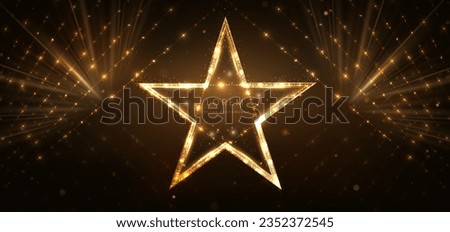 Golden star with golden on dark brown background with lighting effect and sparkle. Luxury template celebration award design. Vector illustration