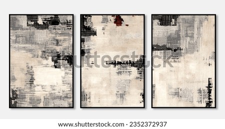 A set of three abstract geometric art paintings. Modern poster art for print. Abstract wall art. Digital interior art. Abstract textures, geometric paintings, artwork, carpets.