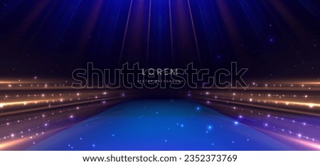 Elegant blue stage background with blue dot neon line and lighting effect sparkle. Luxury template award design. Vector illustration Royalty-Free Stock Photo #2352373769