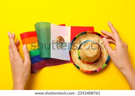 Mexico and lgbt flag on yellow background.