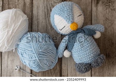 Blue Crochet Penguin, Amigurumi art