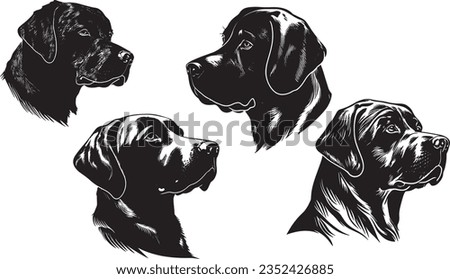 Heads of labrador dogs in vector format for logos, icons, tattoos, more in black and white