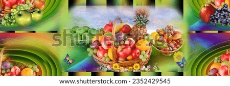 Composition with fruits in wicker basket. fruit pictures on a beautiful background.