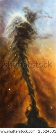 A beautiful oil painting on canvas of a nebulae vortex on a cosmical background of stardust and starlight