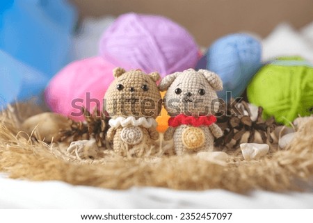 small dolls that are so cute and adorable, hand-knitted at home with a very beautiful background