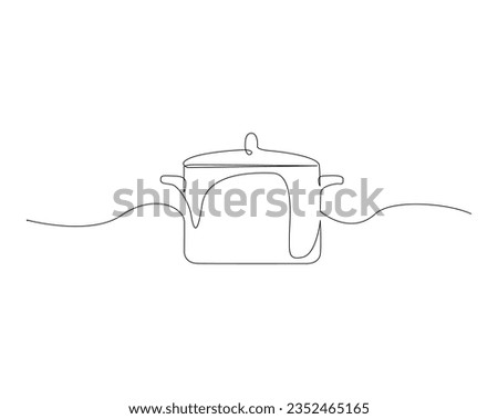 Continuous one line drawing of cooking pot. Kitchen tools background, utensil outline vector illustration. Editable stroke.  Royalty-Free Stock Photo #2352465165