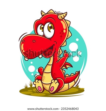 cute red dragon cartoon vector illustration