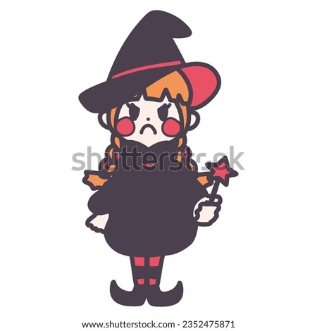 Color illustration of a cute little wizard girl who is angry.