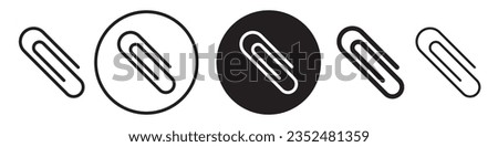 Paper clip icon. Vector set of office file attachment chain link. Flat outline symbol of stationery page binder. Symbol of school note document fastener. Logo sign of e mail connect button.