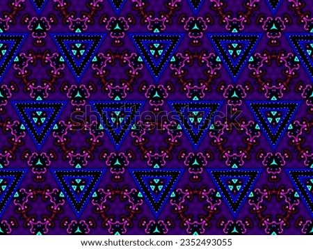 A hand drawing pattern made of pink turquoise purple and blue on a dark background