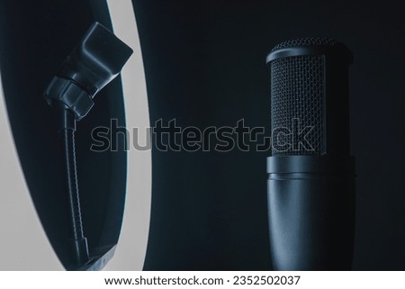 condenser microphone and ring light photo. Indonesia, august, 2023
