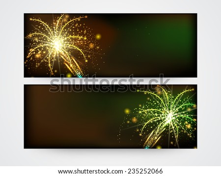 Website header or banner set with sparkling fireworks on brown background.