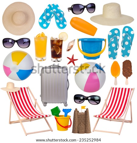 Summer items collection isolated on white background Royalty-Free Stock Photo #235252984