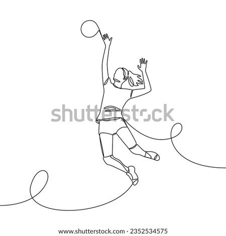 Single continuous line female professional volleyball player. Volleyball, beach volleyball. One line drawing vector illustration