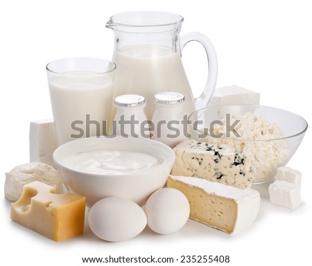 Dairy products on a white background. Clipping path. Organic food. Royalty-Free Stock Photo #235255408