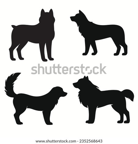 Ainu Dog silhouettes and icons. Black flat color simple elegant Ainu Dog animal vector and illustration.