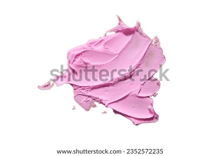Top view of pink smear and texture made with face clay mask or cream isolated on white background. Beauty cosmetic concept. Template, empty copy space, clipping cut path