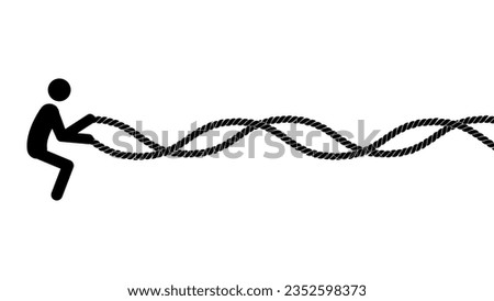 Set of stick figures battle rope exercises on a white background. Flat style, vector illustration.