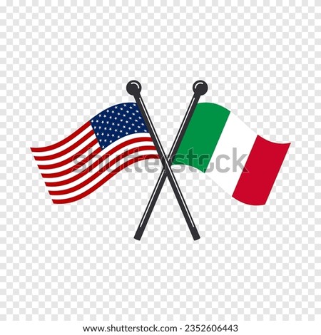 Crossed flags of United States of America and Italy. Vector illustration of national symbols.