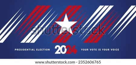Vote 2024 Presidential Election in USA, Political election campaign banner with blue background. USA Presidential Election 2024. USA star with american flag colors and symbols Royalty-Free Stock Photo #2352606765