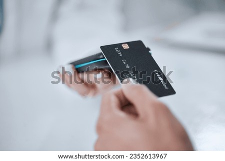 POS, contactless payment and hands with credit card or customer in pharmacy to purchase a service at a store. Technology, cashless and person buy or tap a machine for online app in healthcare Royalty-Free Stock Photo #2352613967