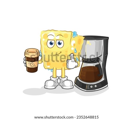the sponge drinking coffee illustration. character vector