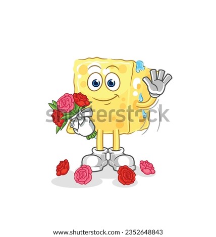 the sponge with bouquet mascot. cartoon vector