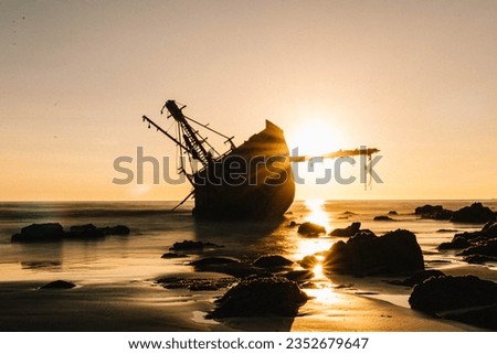 sea, sunset, ship, boat, water, ocean, sky, sun,