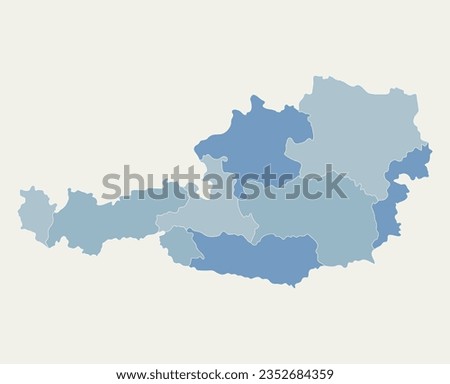 Austria map region light blue. Austria map with blue color. Flag of Austria