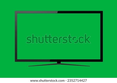 Front view of modern high definition flat TV monitor with blank green chromakey screen. 