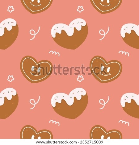 cute Gingerbread men, trees, stars on background. Seamless pattern for new year's day. Christmas holidays, cooking, new year's eve  for baby shower ,nursery ,wallpaper ,book cover ,fabric