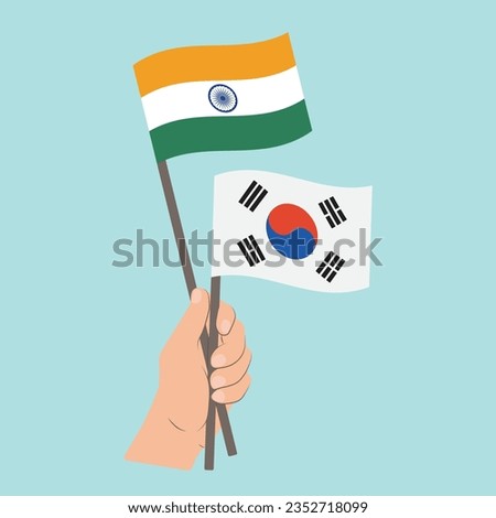 Flags of India and South Korea, Hand Holding flags