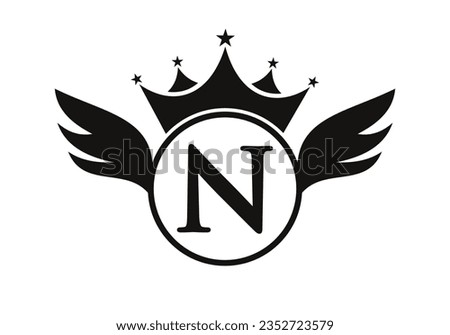 Wing Logo on Letter N Concept With Crown Icon Vector Template. Wing Symbol