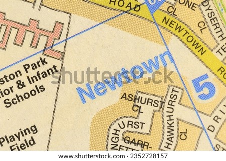 Newtown near Southampton in Hampshire, England, UK atlas map town name pencil sketch