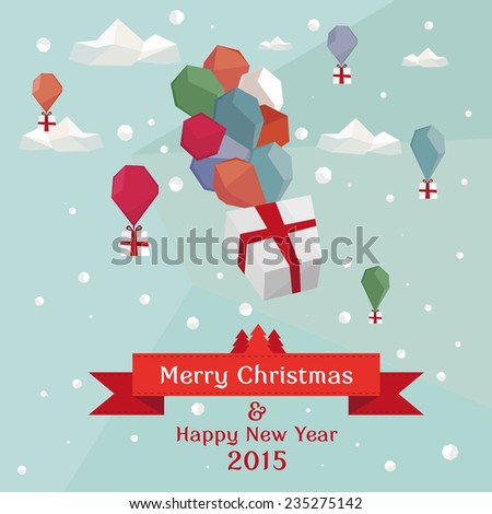 Christmas background with balloons, clouds and gifts