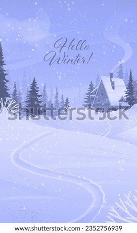 Merry Christmas and Happy New Year greeting card in winter forest.