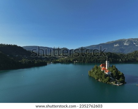 Beautiful bled lake, castle and surroundings shot on drone.