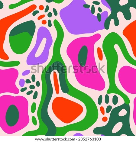 Modern playful vibrant groovy free form shapes and doodle objects seamless vector pattern. Trendy collage elements contemporary design background. Royalty-Free Stock Photo #2352763103