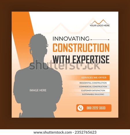 Construction web banner post, home repair banner construction post design creative social media post