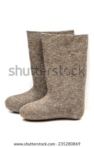 felt boots on the white background