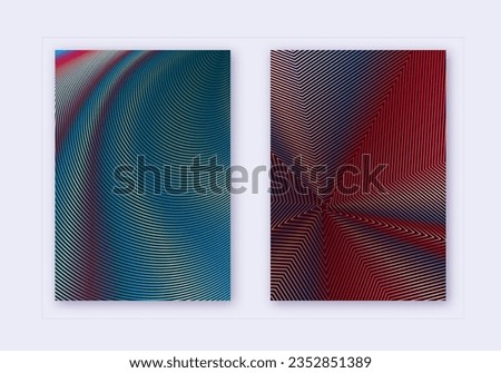 Cover design template set. Abstract lines modern brochure layout. Red white blue vibrant halftone gradients on dark background. Imaginative brochure, catalog, poster, book etc.